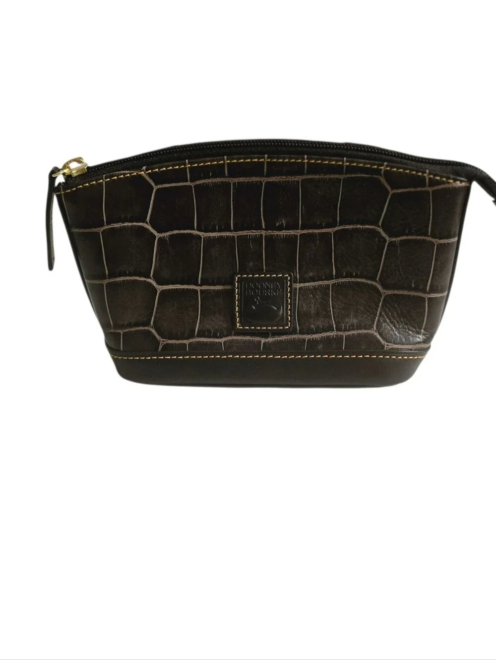 Dooney & Bourke Brown Leather Crocodile Pouch Makeup Cosmetic Bag Mini Pebbled